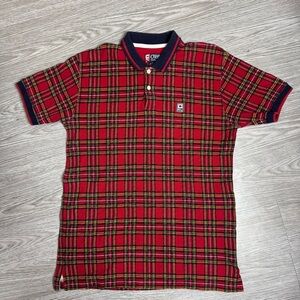 Vintage Chaps Ralph Lauren Polo Shirt Mens Sz M Red Tartan Plaid Crest 90s